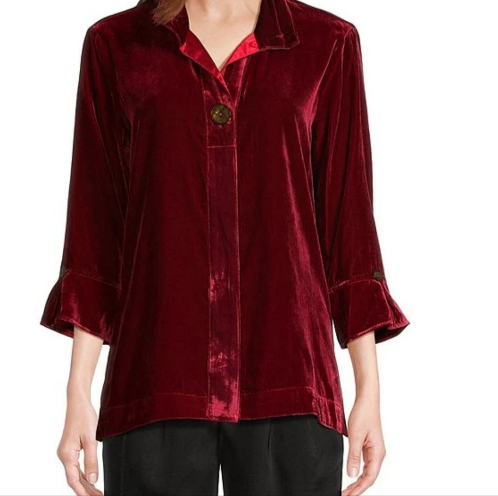 Red Velvet John Mark wire collar hidden button 3/4 Sleeve shirt jacket 3X NEW